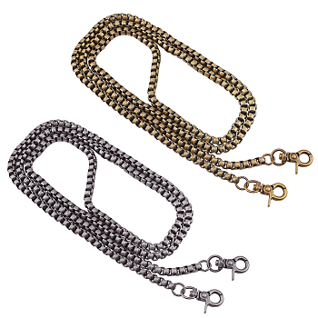 2Pcs 2 Colors Iron Box Chains Bag Strap, with Zinc Alloy Swivel Clasps, for Bag Replacement Accessories, Mixed Color, 120x0.65cm, 1pc/color