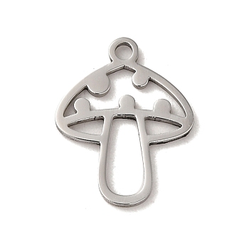 201 Stainless Steel Pendants, Laser Cut, Mushroom Charm, Stainless Steel Color, 17x13x1mm, Hole: 1.6mm