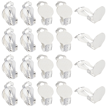 40Pcs 304 Stainless Steel Clip-on Earring Findings, Earring Settings, Flat Round, Silver, Tray: 9.8mm, 16x10x7mm