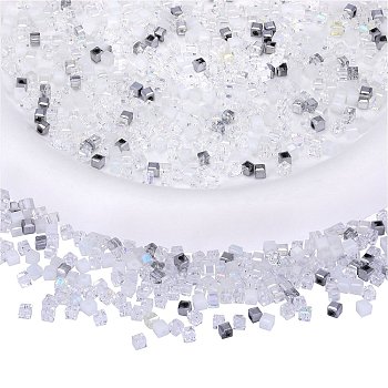 2 Bags Imitation Artificial Crystal Glass Beads, Faceted Cube, Mixed Style, White, 3x3x3mm, Hole: 0.9mm, about 100pcs/bag