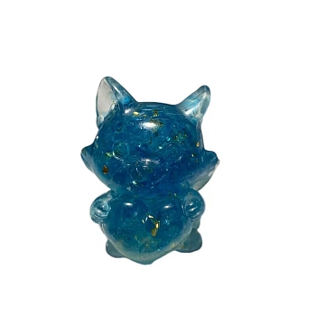 Resin Fox with Heart Display Decoration, with Lampwork Chips inside Statues for Home Office Decorations, Deep Sky Blue, 30x25x40mm