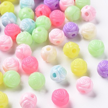 Opaque Polystyrene(PS) Plastic European Beads, Large Hole Beads, Wool Ball Shape, Mixed Color, 8x7mm, Hole: 2mm, about 2270pc/500g