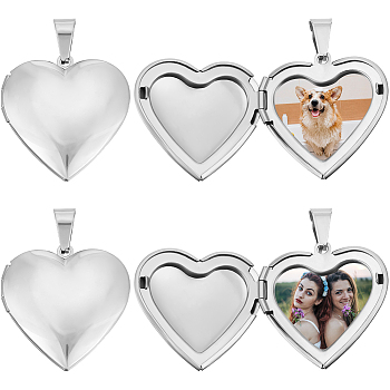 4Pcs 316 Stainless Steel Locket Pendants, Heart, Stainless Steel Color, 29x29x7mm, Hole: 5mm