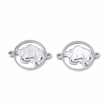 201 Stainless Steel Links connectors, Constellations, Flat Round, Stainless Steel Color, Taurus, 21x16x1mm, Hole: 1.4mm
