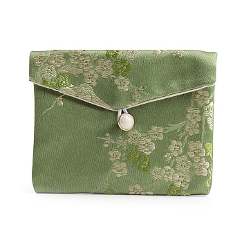 Cloth Embroidery Flower Jewelry Storage Pouches Envelope Bags, for Bracelets, Necklaces, Rectangle, Yellow Green, 8x10cm