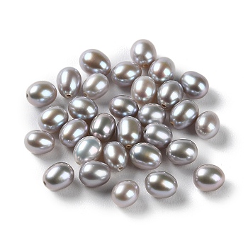 Dyed Natural Cultured Freshwater Pearl Beads, Half Drilled, Rice, Grade 5A, Dark Gray, 5.5~6x4~5mm, Hole: 0.8mm