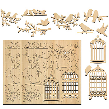 Wood Shaving Boards, Wood Craft Supplies, Bird, 15.2x14.5x0.2cm, 2pcs/set