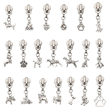 20Pcs Alloy Replacement Zipper Sliders, with Alloy Pendants, Platinum, 41~50mm