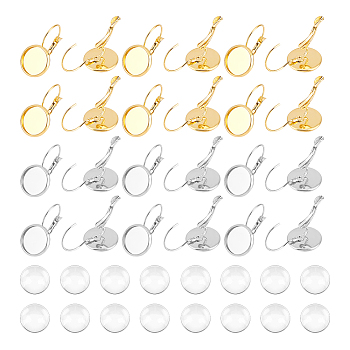 DIY Blank Dome Earring Making Kit, Including Flat Round 304 Stainless Steel Leverback Earring Settings, Glass Cabochons, Golden & Stainless Steel Color, 80Pcs/box