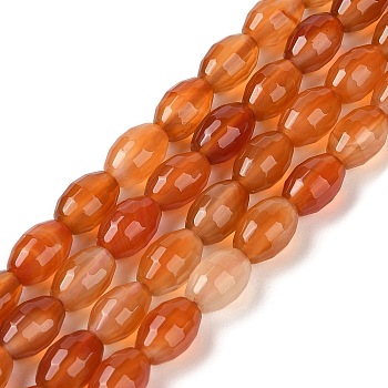 Natural Red Agate Beads Strands, Deyd & Heated, Faceted, Oval, 12x8mm, Hole: 1.2mm, about 32pcs/strand, 14.76''(37.5cm)