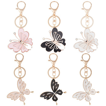 6Pcs 2 Style Butterfly Alloy Enamel Charm Keychains, with Alloy Findings, for Keychain Car Key Bag Pendant Decoration, Mixed Color, 6.3~6.9cm