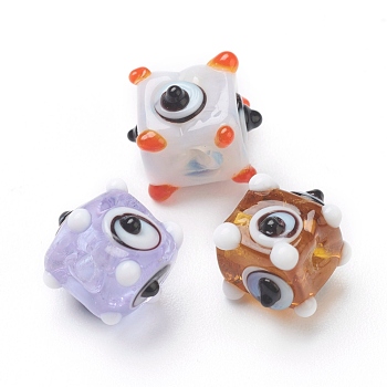 Handmade Bumpy Lampwork Beads, Square with Eye, Colorful, 9~10x6.5mm, Hole: 2mm, about 65pcs/strand, 17.52 inch(44.5cm)
