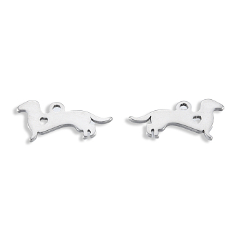 201 Stainless Steel Silhouette Charms, Dog, Stainless Steel Color, 7x15x1mm, Hole: 1.2mm