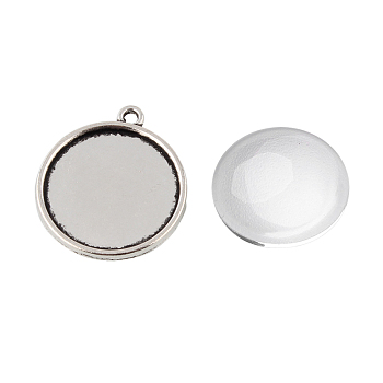 Pendant Making Sets, with Alloy Pendant Cabochon Settings and Glass Cabochons, Flat Round, Antique Silver, Tray: 18mm, 24x21x2mm, Hole: 1mm, 17.5~18x5mm