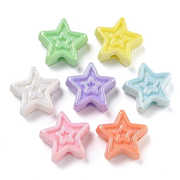 UV Plating Iridescent Acrylic Beads, Star, Mixed Color, 20x21x9mm, Hole: 2.5mm