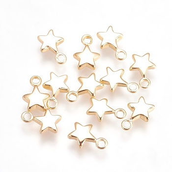 Brass Charms, Nickel Free, Star, Real 18K Gold Plated, 9.5x6.5x2mm, Hole: 1.6mm