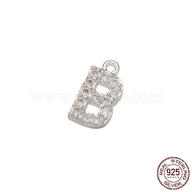 Real Platinum Plated Clear Letter B Sterling Silver+Cubic Zirconia Pendants