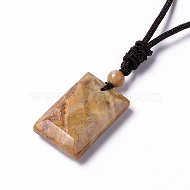 Dyed Natural Fossil Coral Rectangle Pendant Necklace for Women(NJEW-C002-02B)-3
