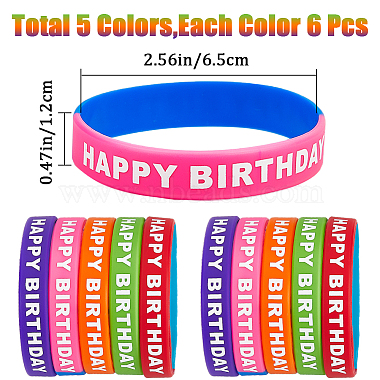30Pcs 5 Colors Word HAPPY BIRTHDAY Silicone Cord Bracelets Set Wristband(BJEW-GF0001-14A)-2