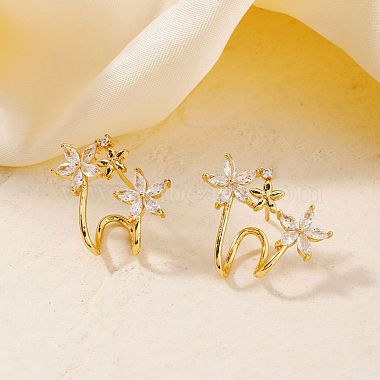 Elegant Flower Brass Clear Cubic Zirconia Geometric Stud Earrings for Women(MO8139)-3