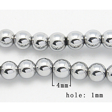 4mm Silver Round Non-magnetic Hematite Beads