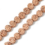 Electroplated Natural Lava Rock Beads Strands, Flat Round, Rose Gold Plated, 6~6.5x2.5~3mm, Hole: 0.9mm, about 62pcs/strand, 15.35''(39cm)(G-I360-M01-03)