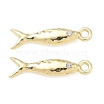 Alloy Rhinestone Pendants,  Long-Lasting Plated, Golden, Fish Charms, 23.5x6.5x3.5mm, Hole: 1.8mm(FIND-D044-21G-02)