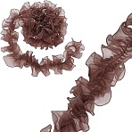 5 Yards Pleated Organza Pleated Lace Ribbon, Ruffled Ribbon with Plastic Beads, Garment Accessories, Coffee, 4-7/8 inch(125mm)(OCOR-PH0004-67C)