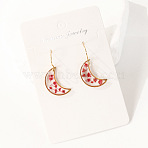 Moon 304 Stainless Steel Dangle Earrings, with Alloy Earring Findings & Resin Dried Flower, Golden, Red, 20x14mm(WG43EF9-01)