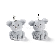 Animal Shape Flocky Resin Pendants, Cute Animal Charms with Platinum Plated Iron Loops, Koala, 19x14x16mm, Hole: 2mm(RESI-Q229-01B)