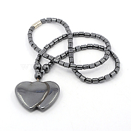 Heart to Heart Magnetic Synthetic Hematite Beaded Necklaces, with Brass Magnetic Clasps, Black, 18.1 inch(NJEW-F026-14)