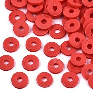 Handmade Polymer Clay Beads, for DIY Jewelry Crafts Supplies, Disc/Flat Round, Heishi Beads, Red, 8x1mm, Hole: 2mm, about 13000pcs/1000g(CLAY-Q251-8.0mm-40)