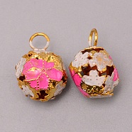 Iron Pendants, with Enamel Flower Pattern, Hollow, Deep Pink, 19~20x14.5x12mm, Hole: 4.5mm(IFIN-TAC0005-01B)