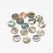 Paua Shell Charms, Flat Round, Colorful, 11~12x1mm, Hole: 1mm(SSHEL-R041-37)