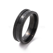 Crystal Rhinestone Grooved Finger Ring, Textured 201 Stainless Steel Jewelry for Women, Electrophoresis Black, Inner Diameter: 17mm, 6mm(RJEW-I089-39EB)