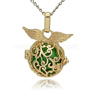Golden Tone Brass Hollow Round Cage Pendants, with No Hole Spray Painted Brass Ball Beads, Lime Green, 26x26x19mm, Hole: 3x8mm(KK-J230-05G)