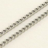 Tarnish Resistant 304 Stainless Steel Curb Chains, with Spool, Unwelded, Stainless Steel Color, 4x3x1mm, about 164.04 Feet(50m)/roll(CHS-R008-05-50m)