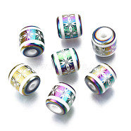 Electroplate Glass Beads, Column with Flower Pattern, Colorful, 11.5x11.5mm, Hole: 2.5mm, about 100pcs/bag(EGLA-S196-07A-06)