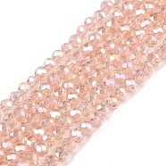 Electroplate Glass Beads Strands, AB Color Plated, Faceted, Rondelle, Misty Rose, 2.3~2.7x2mm, Hole: 0.4mm, about 150~155pcs/strand, 12.60~12.99 inch(32~33cm)(EGLA-A044-T1mm-B21)