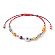 Adjustable Evil Eye Lampwork & Seed Braided Bead Bracelet, Colorful, Inner Diameter: 1-1/8~3 inch(2.8~7.7cm)(BJEW-JB09486)