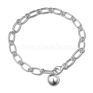 SHEGRACE 925 Sterling Silver Charm Bracelets, with Oval & Ring Links, Lobster Claw Clasps and Round Beads, Silver, 7-7/8 inch(20cm)(JB680A)