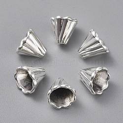 Tibetan Style Bead Cone, Cadmium Free & Lead Free, Flower, Antique Silver, Size: about 13mm long, 12mm wide, hole: 2mm, Inner Diameter: 9.5mm, 410pcs/1000g(TIBEB-EA10181YKG-AS-LF)