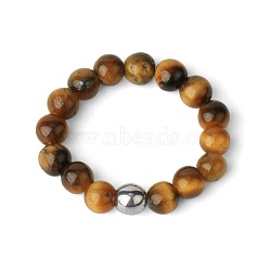 4MM Round Natural Tiger Eye Beaded Stretch Rings, European and American Style(VM0712-2)