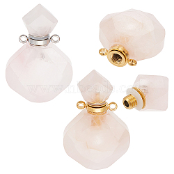 2Pcs 2 Colors  Rhombus Natural Rose Quartz Perfume Bottle Pendants, with 304 Stainless Steel Findings, Faceted, Golden & Stainless Steel Color, 26~27x17~17.5x8~8.5mm, Hole: 1.4mm, Capacity: about 2ml(0.06 fl. oz), 1pc/color(G-UN0001-19A)