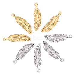16Pcs 2 Colors 304 Stainless Steel Pendants, Feather, Golden & Stainless Steel Color, 20x5.5x3mm, Hole: 1mm(STAS-UN0036-85)