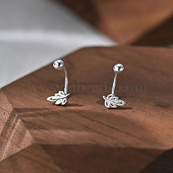 S999 Fine Silver Stud Earrings, Leaf, Silver, 7x4mm(EJEW-A127-04S)