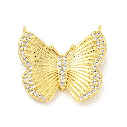 Rack Plating Brass Micro Pave Clear Cubic Zirconia Pendants, Long-Lasting Plated, Lead Free & Cadmium Free, Butterfly, Real 18K Gold Plated, 23x25x3mm, Hole: 1mm(KK-K341-69G)