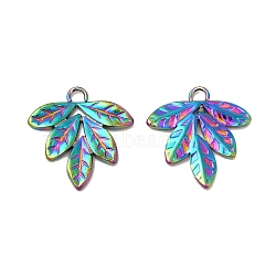 Ion Plating(IP) 304 Stainless Steel Pendants, Leaf Charm, Rainbow Color, 16.5x16x1.5mm, Hole: 1.8mm(STAS-A070-13MC)