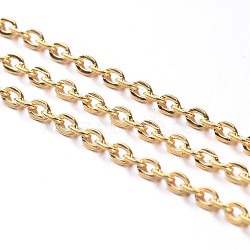 Iron Cable Chains, Unwelded, with Spool, Flat Oval, Popular for Jewelry Making, Important Decoration, Lead Free, Golden, 3x2x0.6mm, about 32.8 Feet(10m)/roll(X-CH-S041-G-LF)