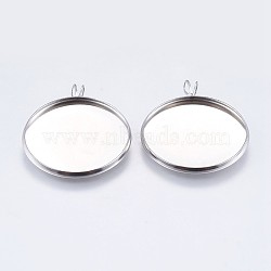 Tarnish Resistant 304 Stainless Steel Pendant Cabochon Settings, Plain Edge Bezel Cups, Flat Round, Stainless Steel Color, Tray: 25mm, 32x27x2mm, Hole: 2x3mm(X-STAS-I069-37-25MM)